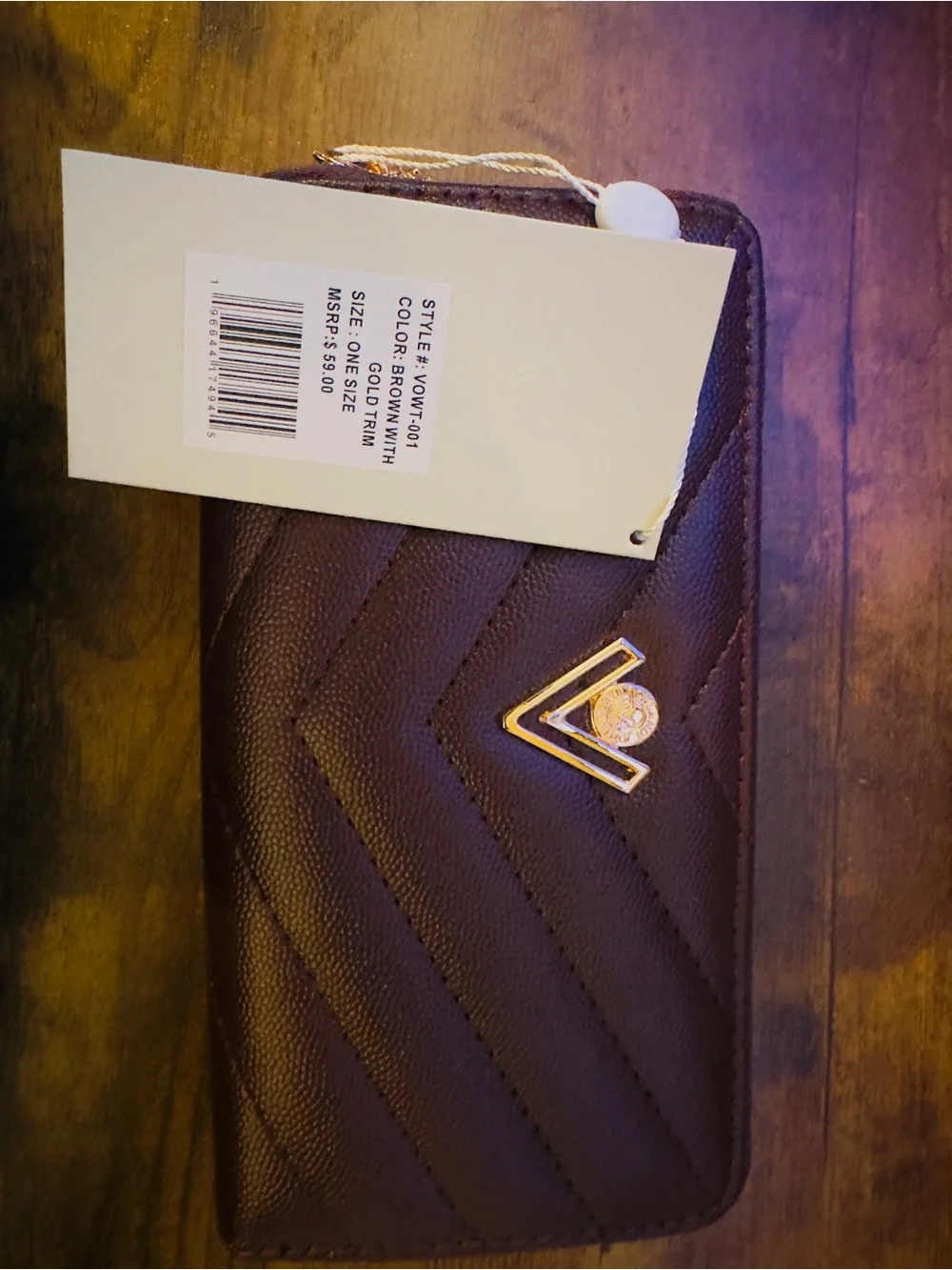 Valentino Orlandi Brown Quilted Card Holder with Gold Emblem